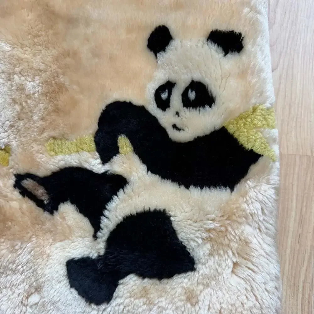 Vintage Handmade DaPeng Beijing Panda Fur Shearling Sherpa Rug Wall Tapestry 80s